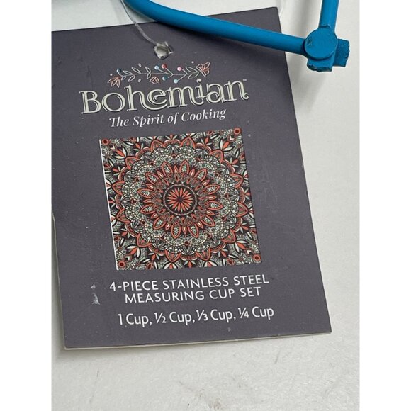 Bohemian 4-Piece Stainless Steel Measuring Cup Set 1 Cup 1/2 1/3 1/4 Blue Finish - Picture 4 of 8